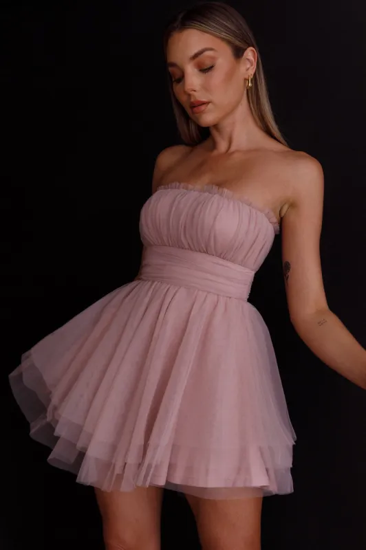 Fayette Strapless Mesh Mini Dress Blush sold by Selfie Leslie