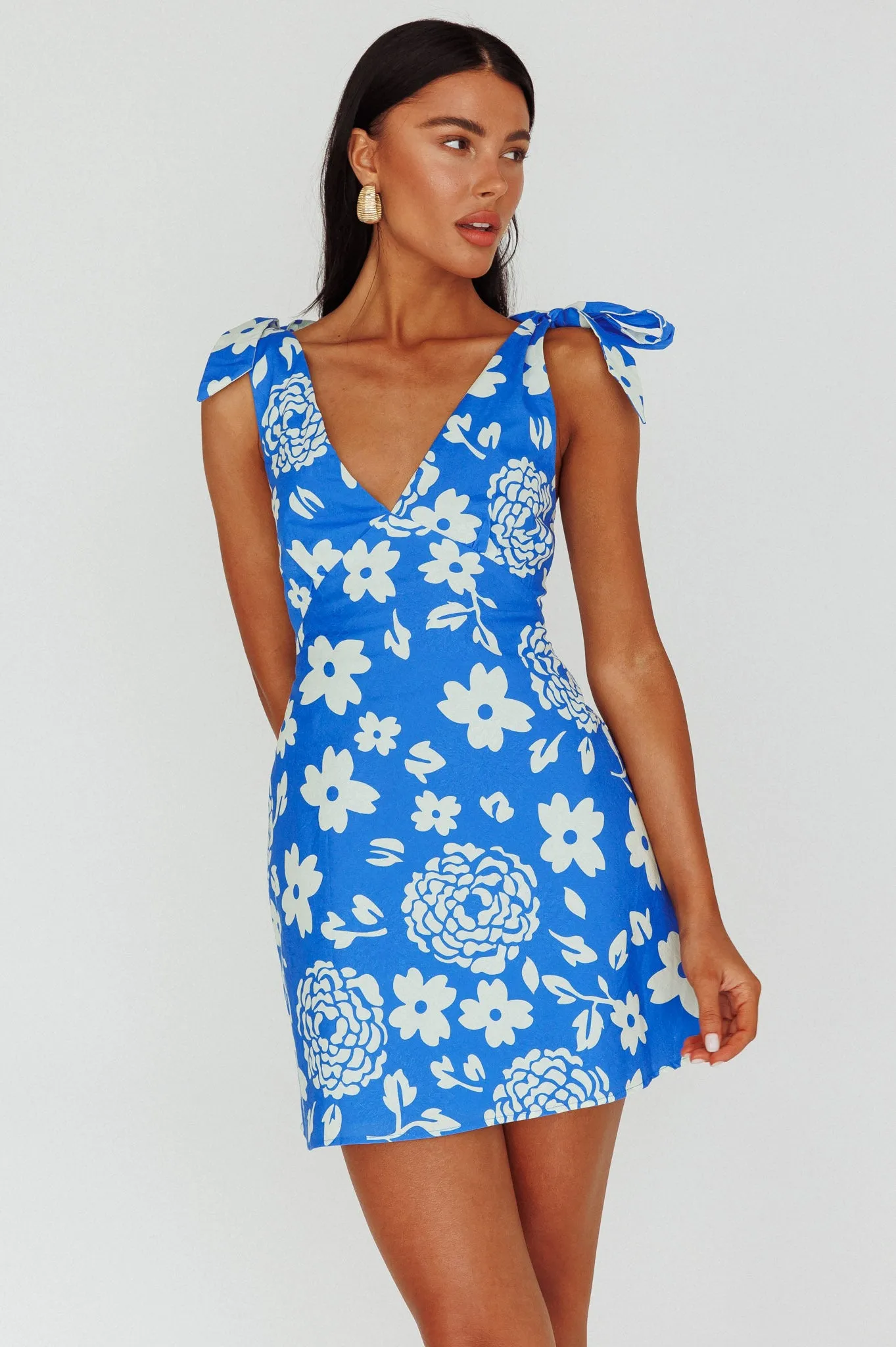 Mykonos Morning Tied Shoulder Mini Dress Floral Ocean sold by Selfie Leslie
