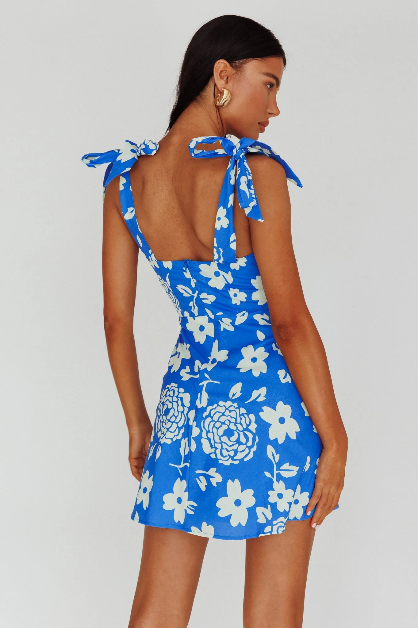 Mykonos Morning Tied Shoulder Mini Dress Floral Ocean sold by Selfie Leslie product image thumbnail 2