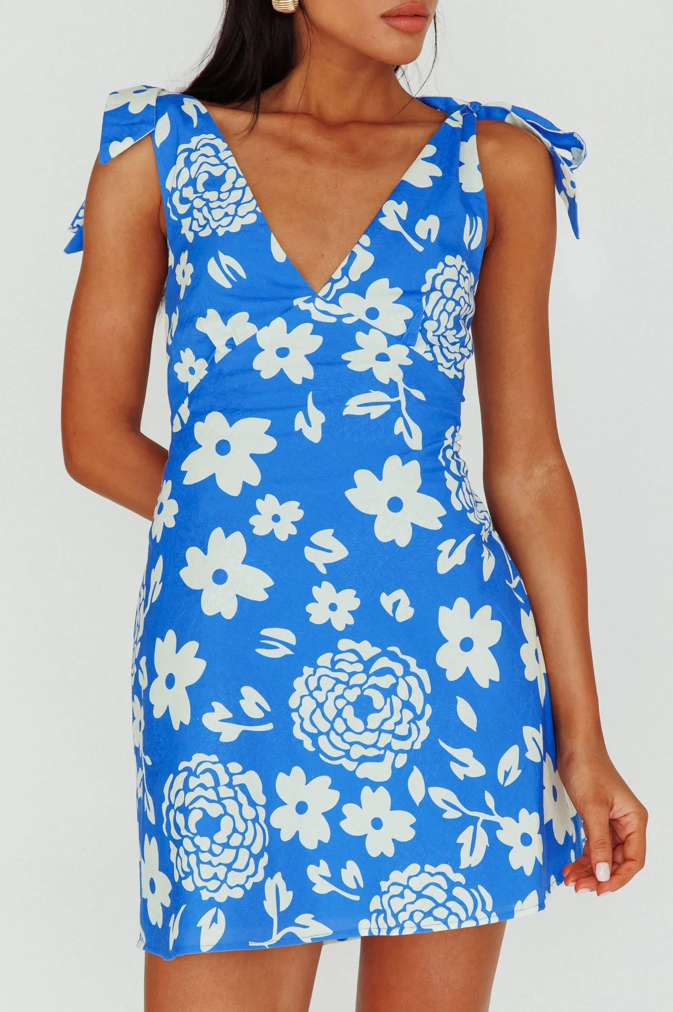 Mykonos Morning Tied Shoulder Mini Dress Floral Ocean sold by Selfie Leslie product image thumbnail 4