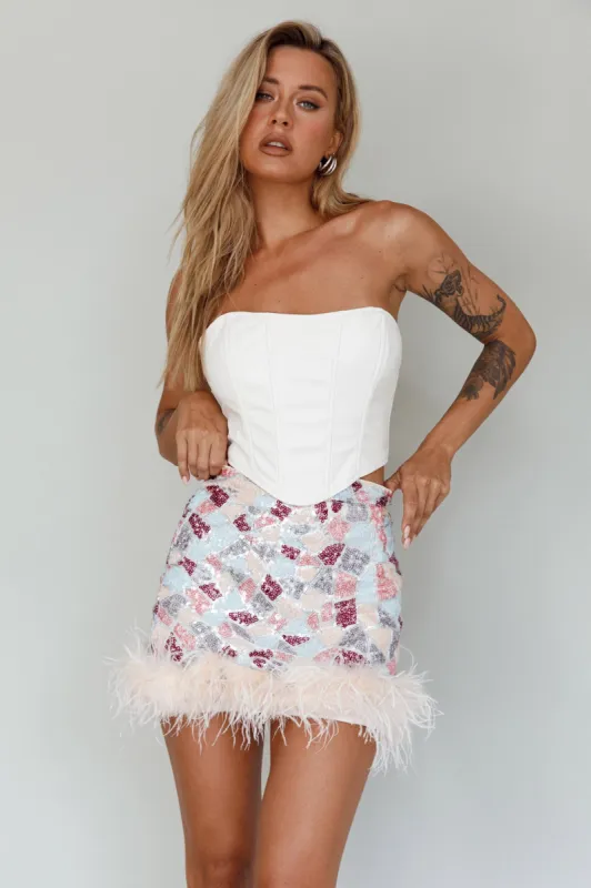 Sunset Boulevard Sequin Feather Mini Skirt Multi sold by Selfie Leslie