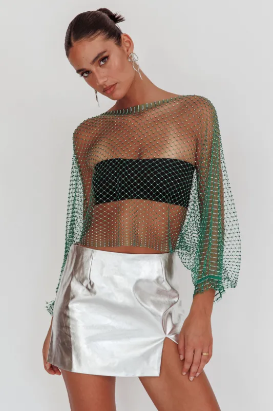 Drama, Drama Long Sleeve Fishnet Top Green sold by Selfie Leslie