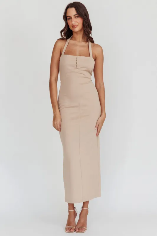 Goldfoil Halter Neck Maxi Dress Ecru sold by Selfie Leslie