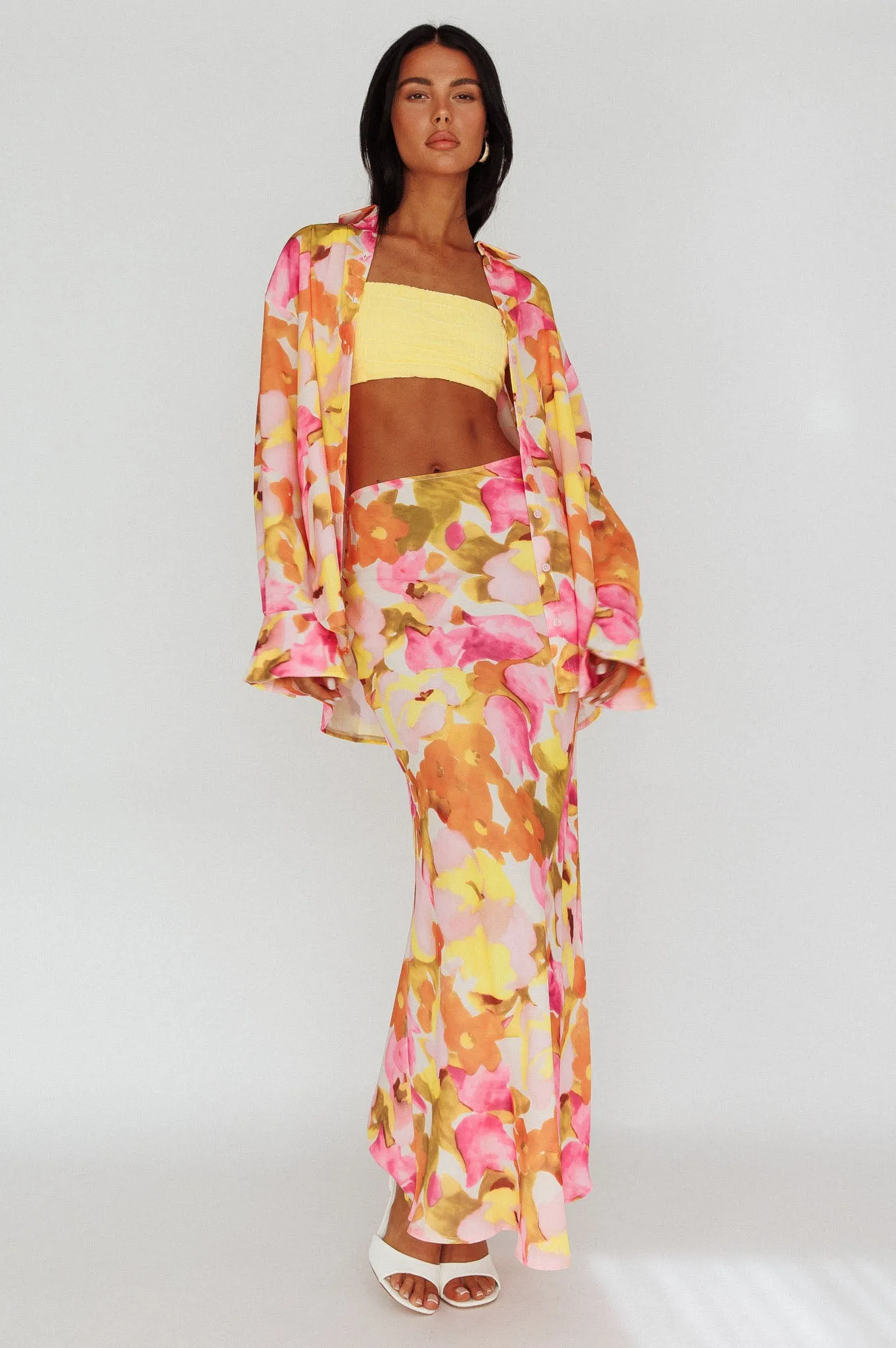 Vacation Midi Skirt Floral Pink/Yellow sold by Selfie Leslie product image thumbnail 5