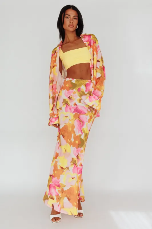 Vacation Midi Skirt Floral Pink/Yellow sold by Selfie Leslie
