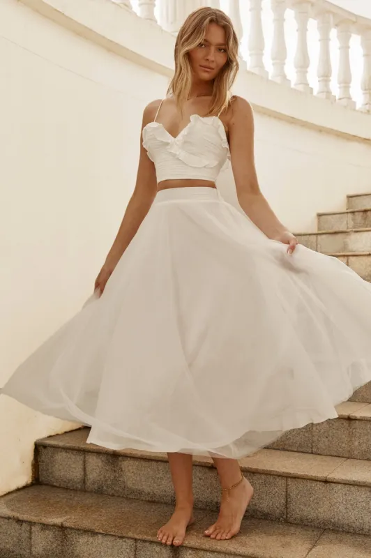 Jasmine Organza Mesh Elasticated Waist Midi Skirt White sold by Selfie Leslie