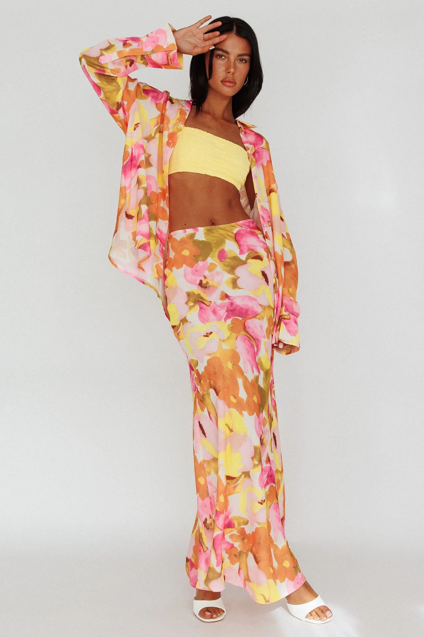 Vacation Midi Skirt Floral Pink/Yellow sold by Selfie Leslie product image thumbnail 3