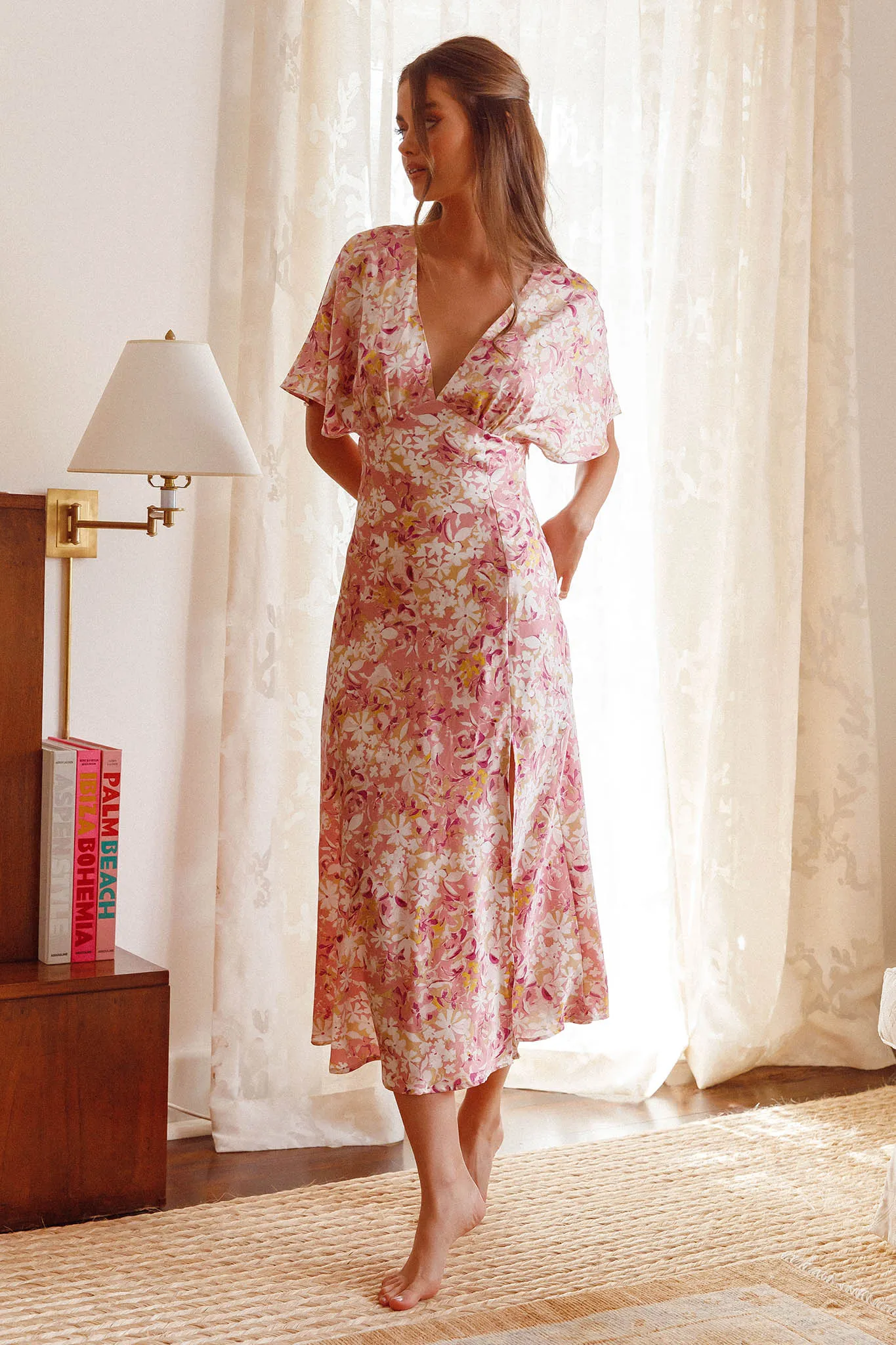 Graceful Batwing Sleeve Midi Dress Floral Pink sold by Selfie Leslie product image thumbnail 3