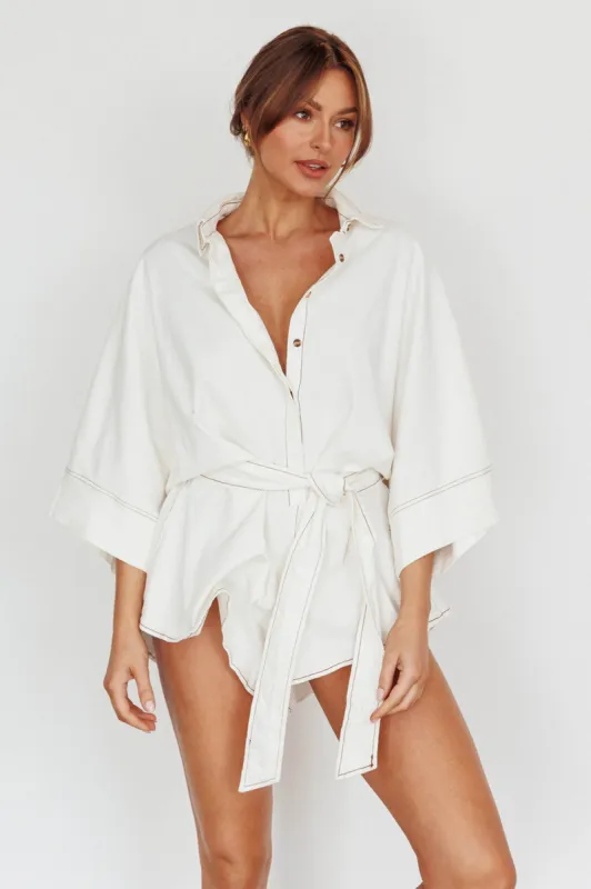 Daytona Beach Long Sleeve Shirt Romper White sold by Selfie Leslie