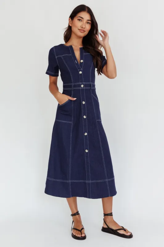 Aspen Love Front Pocket Midi Dress Indigo sold by Selfie Leslie