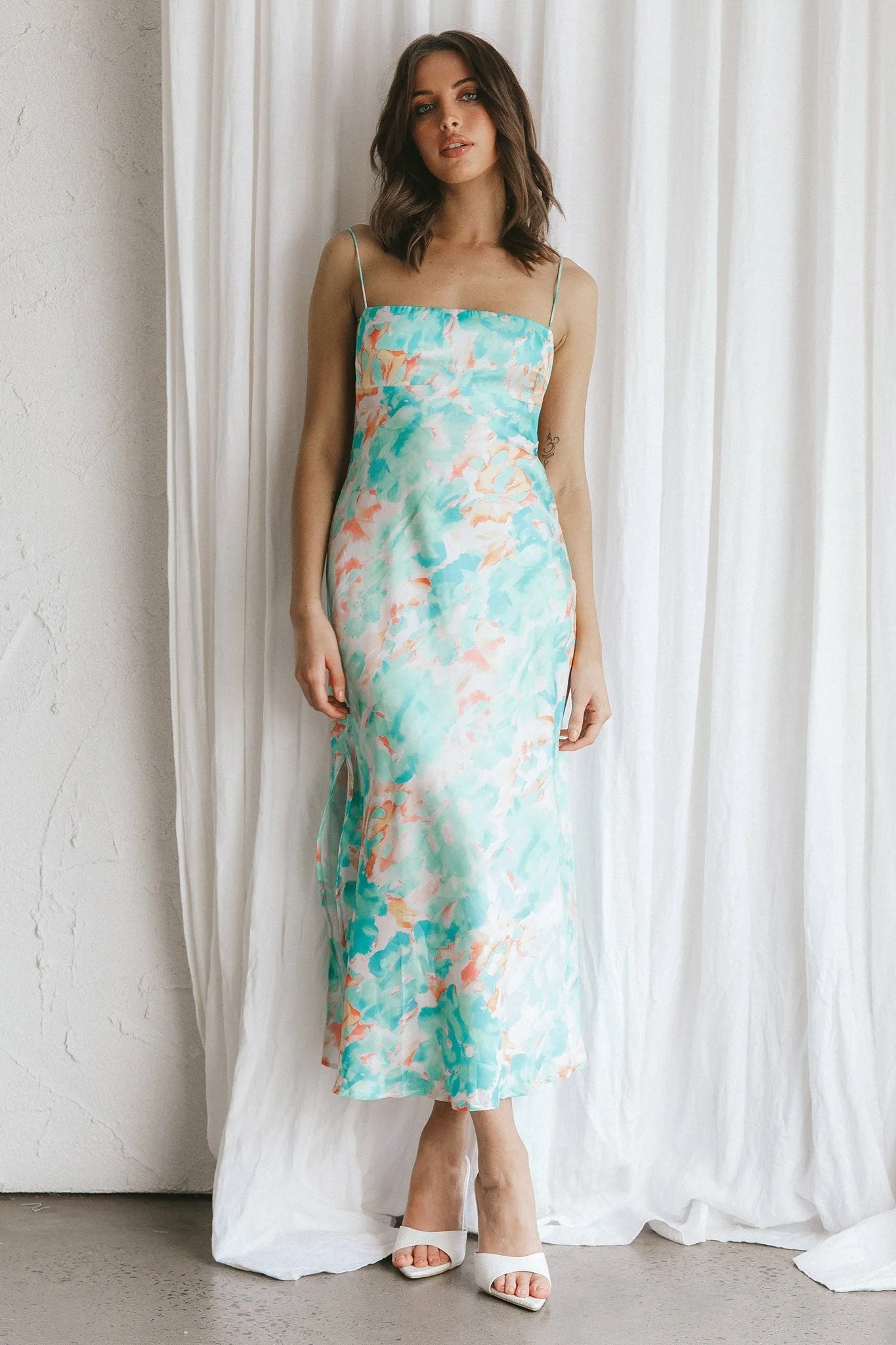 Dolce Life Low Back Midi Dress Floral Green sold by Selfie Leslie product image thumbnail 3