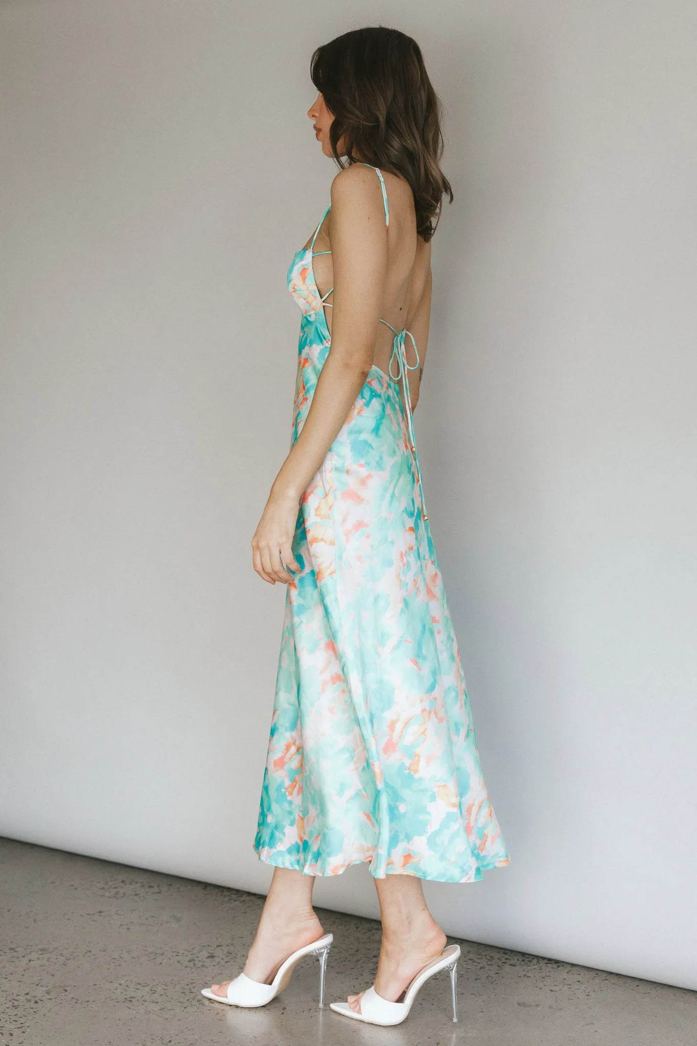 Dolce Life Low Back Midi Dress Floral Green sold by Selfie Leslie product image thumbnail 4