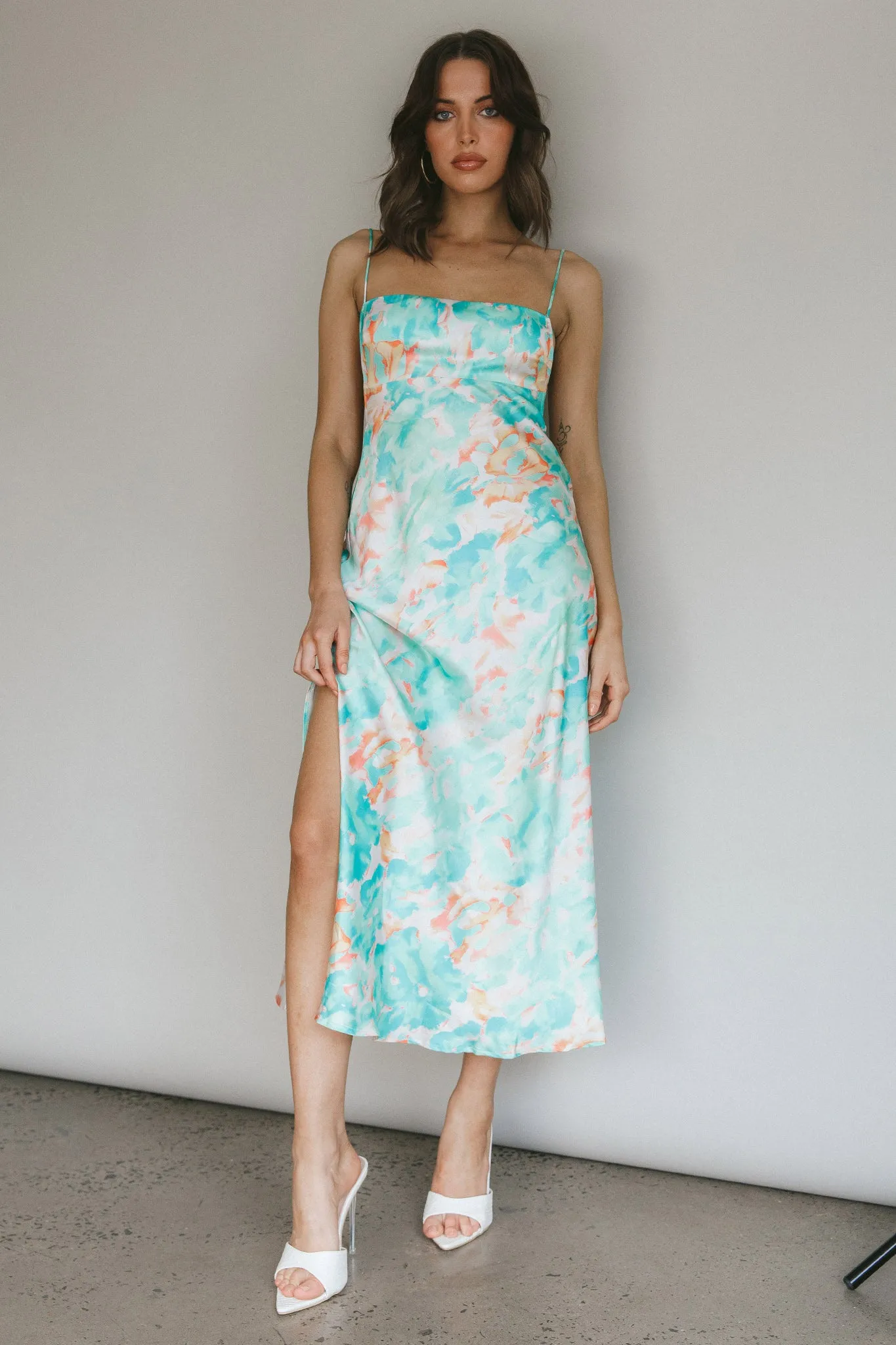 Dolce Life Low Back Midi Dress Floral Green sold by Selfie Leslie
