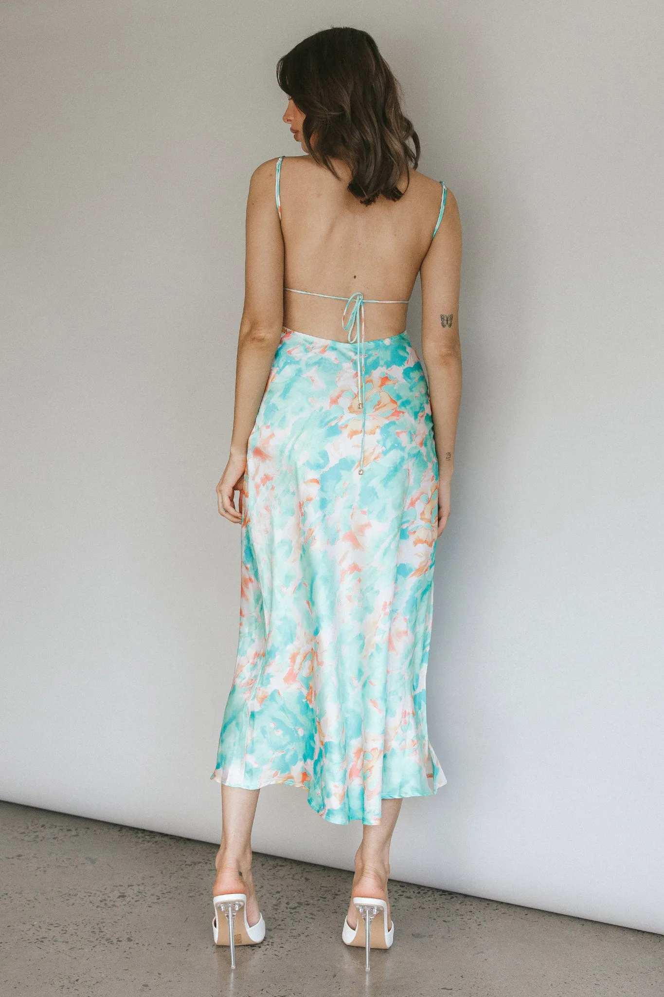 Dolce Life Low Back Midi Dress Floral Green sold by Selfie Leslie product image thumbnail 2