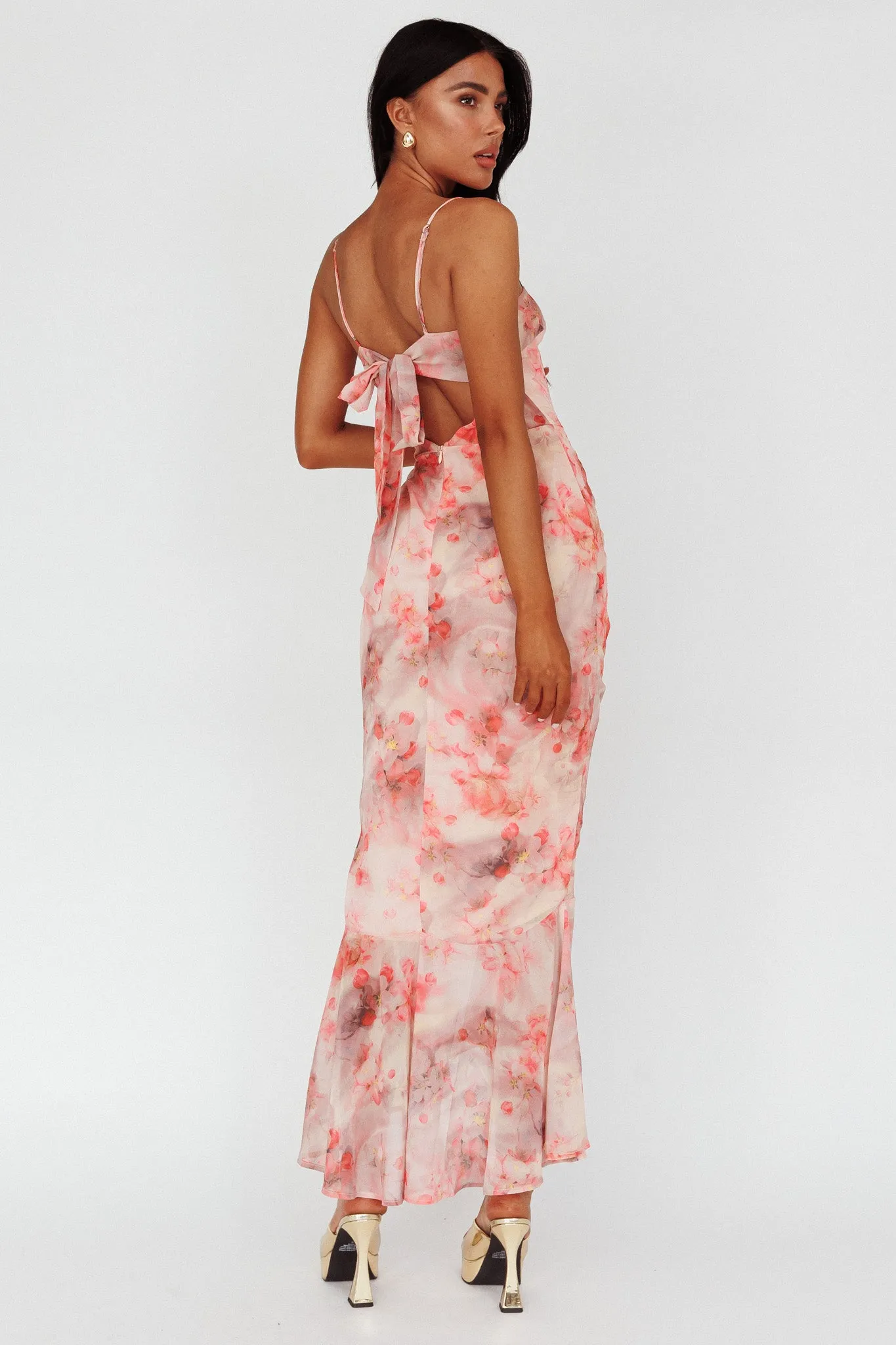 Sayna Ruched Front Midi Dress Floral Pink sold by Selfie Leslie product image thumbnail 2