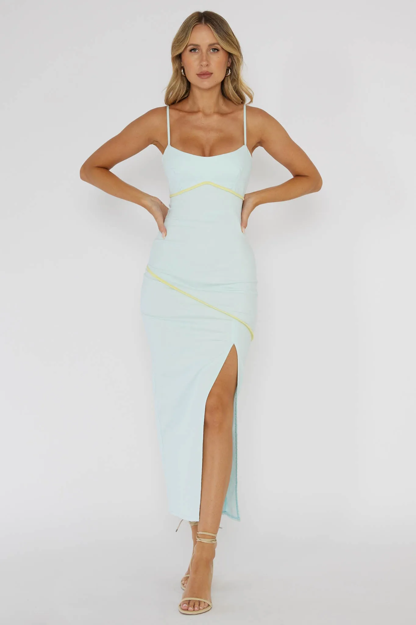 Blair Piping Trim Midi Dress Light Blue sold by Selfie Leslie