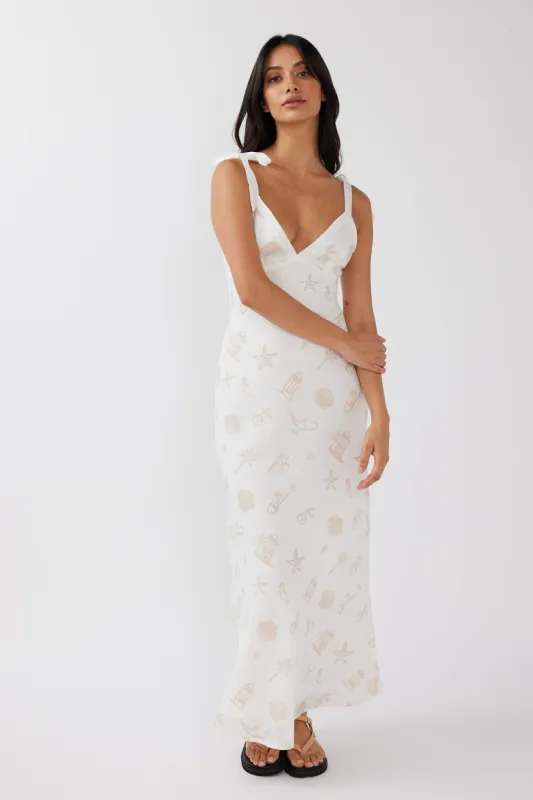 Jaya Tied Shoulder Maxi Dress Print Beige sold by Selfie Leslie