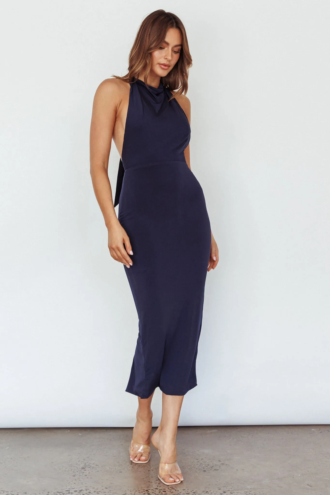 Caden Backless Halterneck Dress Navy sold by Selfie Leslie product image thumbnail 3