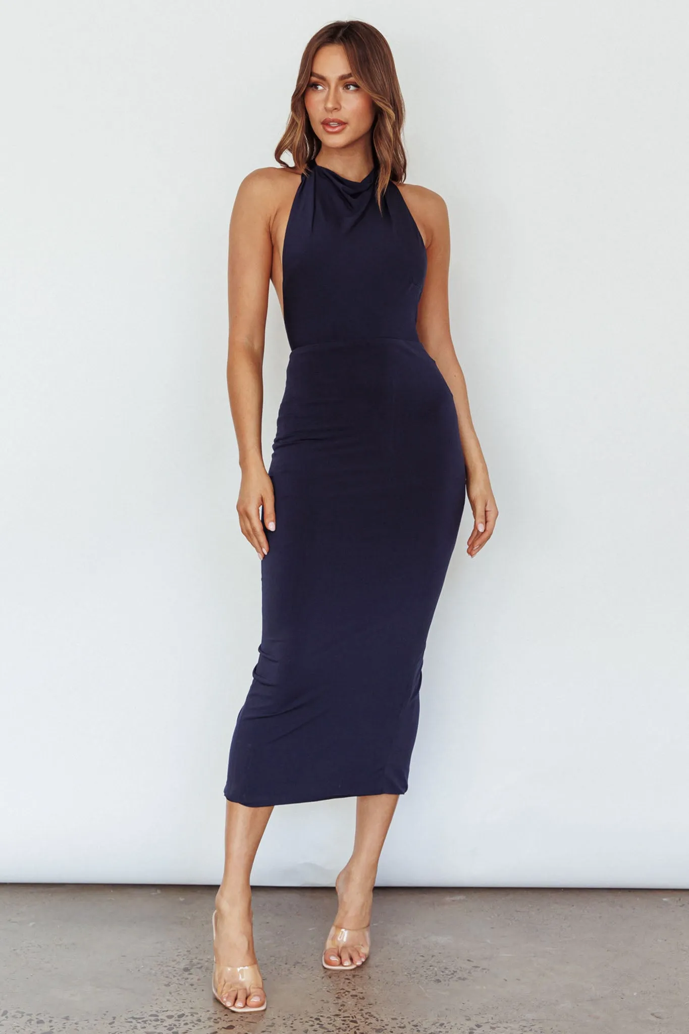 Caden Backless Halterneck Dress Navy sold by Selfie Leslie product image thumbnail 5