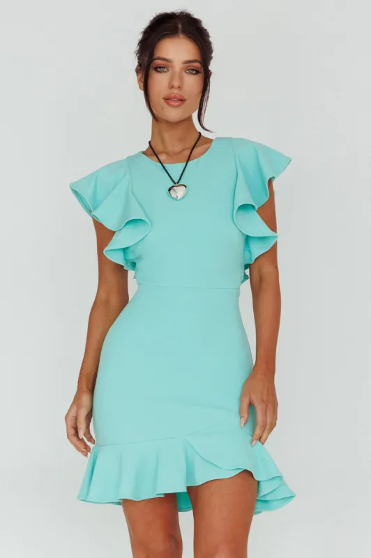 Cupid's Bow Ruffle Shoulder Bodycon Dress Teal sold by Selfie Leslie