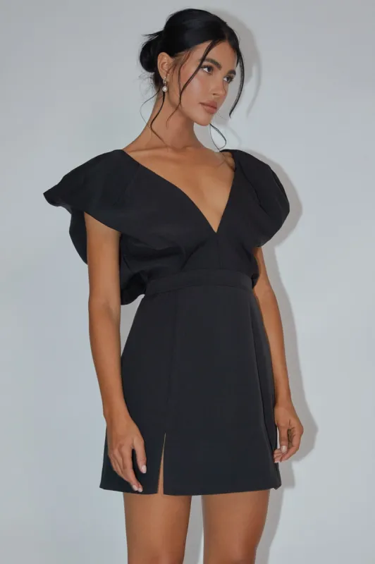 Liardon Bubble Sleeve V-Neckline Mini Dress Black sold by Selfie Leslie
