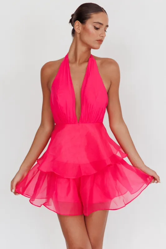 Behati Tiered Ruffles Halter Neck Romper Rose sold by Selfie Leslie