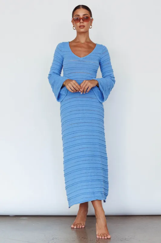 Meredith Long Sleeve Cut-Out Maxi Dress Blue sold by Selfie Leslie