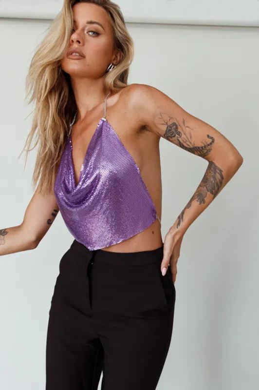 Moonshine Chain Mail Mesh Top Lavender sold by Selfie Leslie