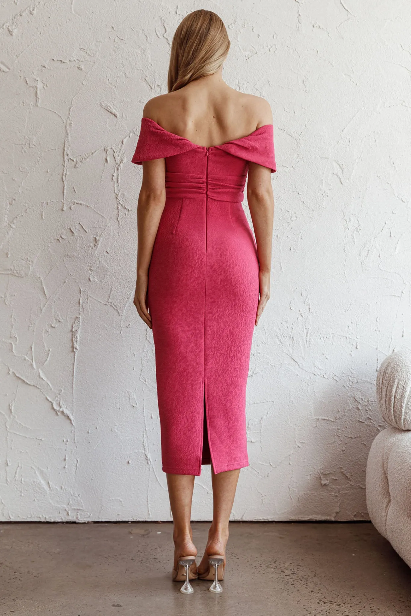 Lillianne Off-Shoulder Midi Dress Fuchsia sold by Selfie Leslie product image thumbnail 2