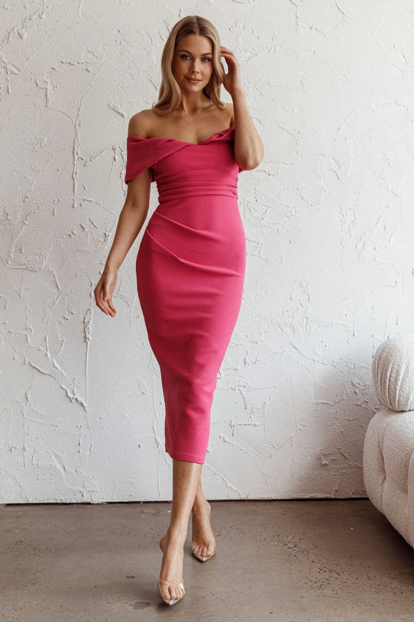 Lillianne Off-Shoulder Midi Dress Fuchsia sold by Selfie Leslie product image thumbnail 5