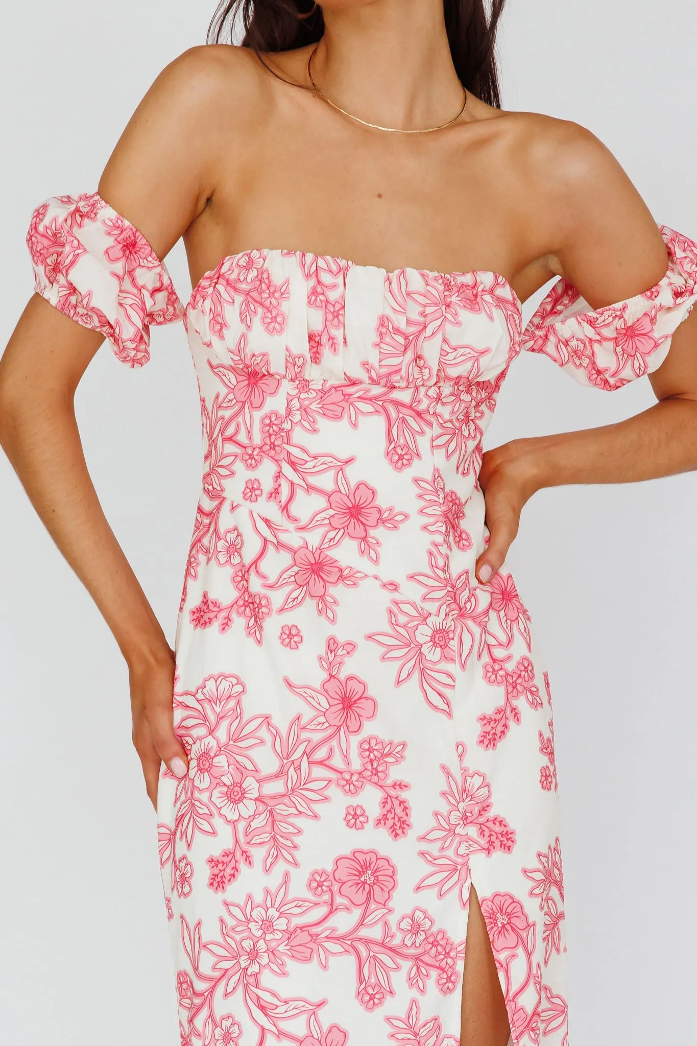 Olivier Off-Shoulder Midi Dress Floral Pink sold by Selfie Leslie product image thumbnail 4