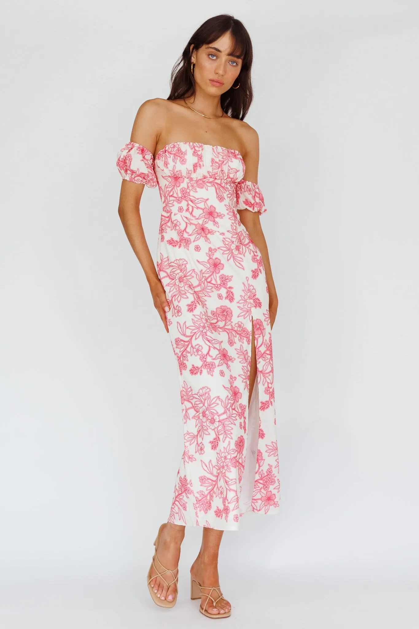 Olivier Off-Shoulder Midi Dress Floral Pink sold by Selfie Leslie product image thumbnail 5