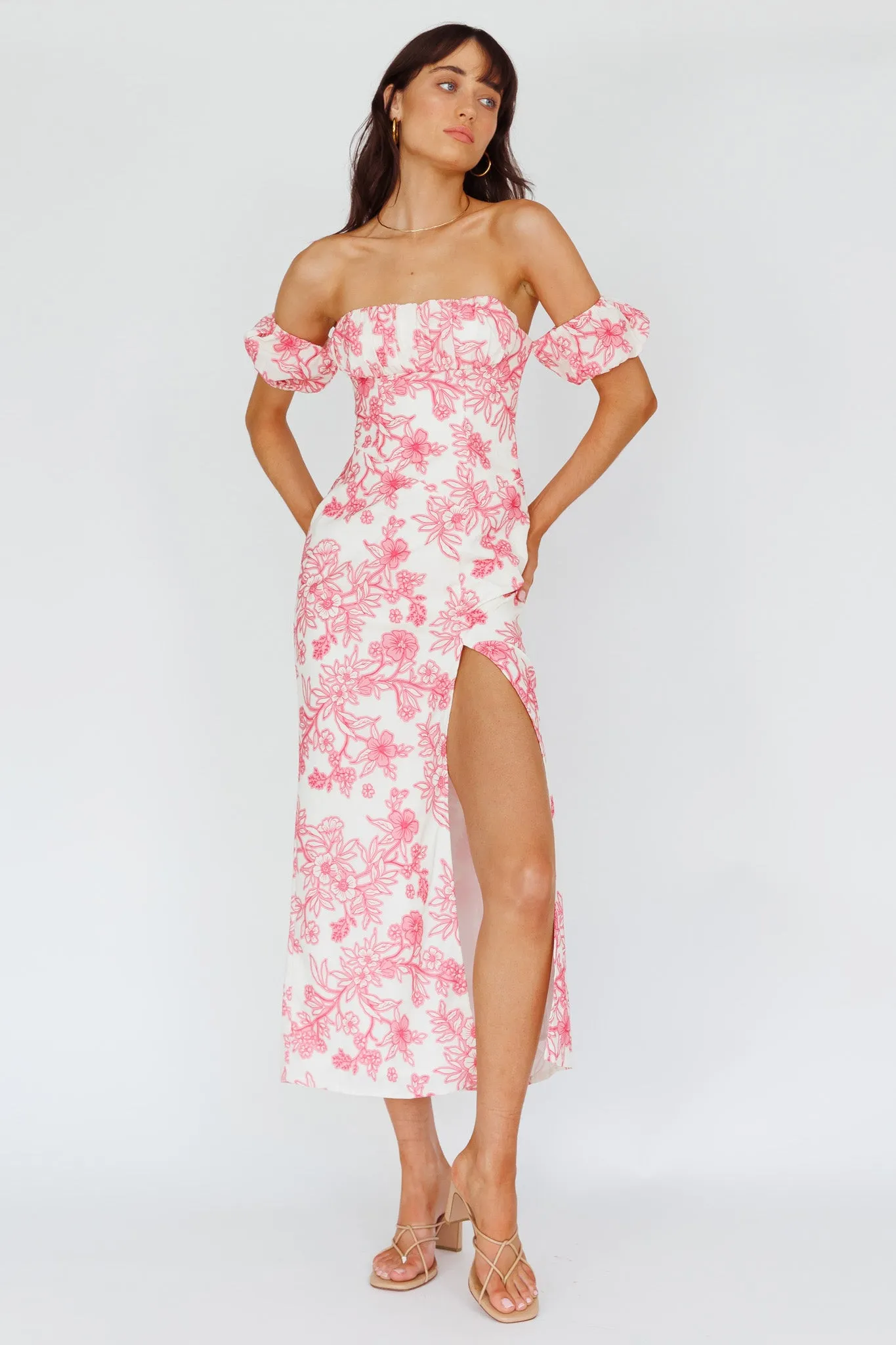 Olivier Off-Shoulder Midi Dress Floral Pink sold by Selfie Leslie