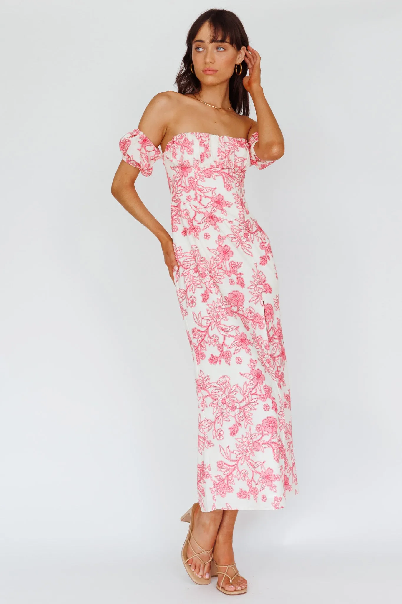 Olivier Off-Shoulder Midi Dress Floral Pink sold by Selfie Leslie product image thumbnail 3