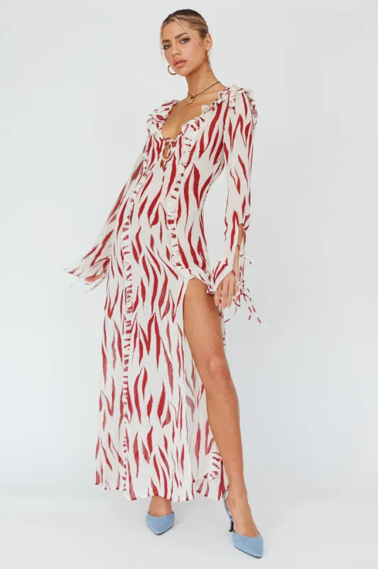 Oasis Moon Frill Trim Maxi Dress Printed Ruby sold by Selfie Leslie