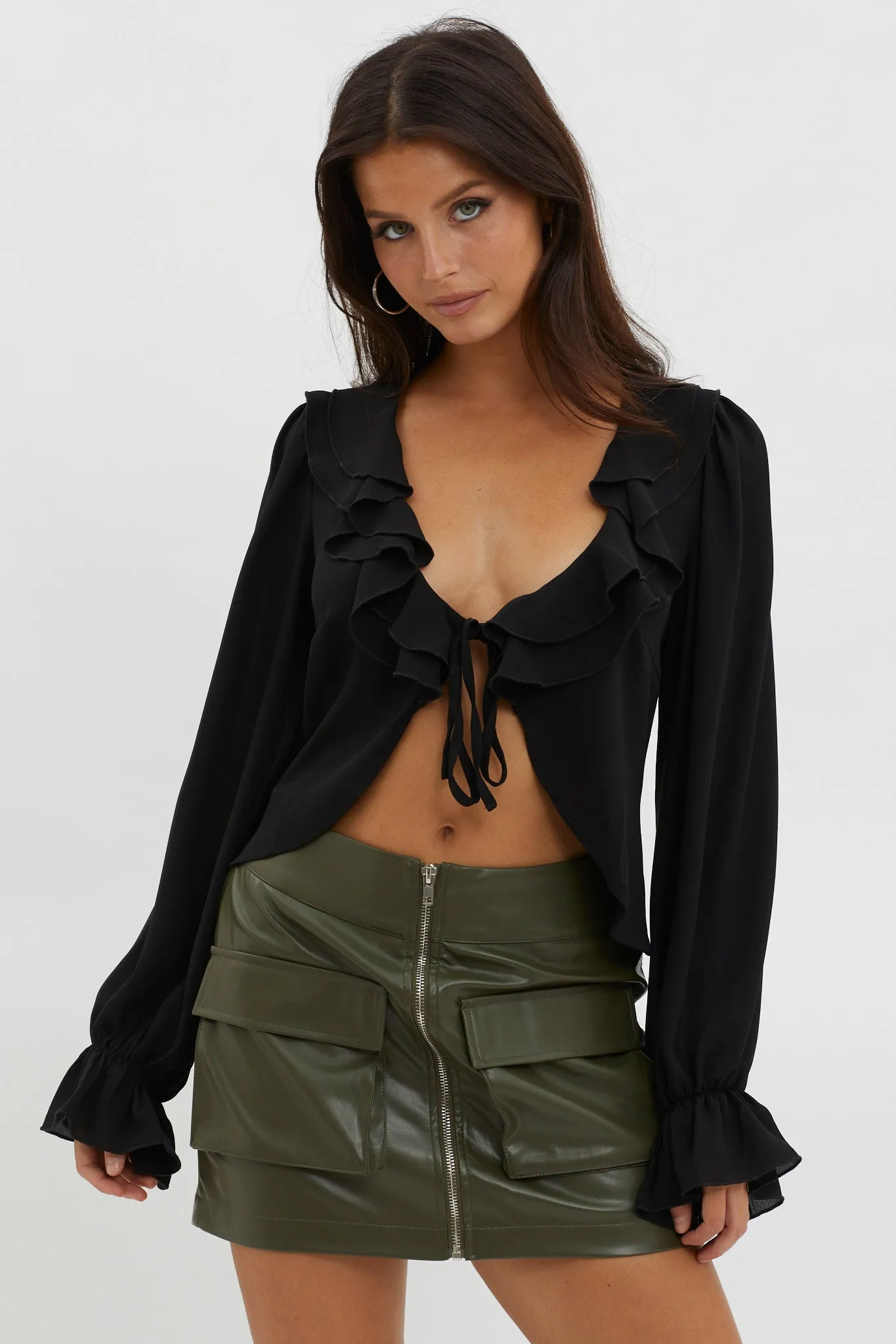 Pale Fire Tie Front Top Black sold by Selfie Leslie