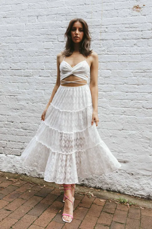 In Luck Cut-Out Waist Midi Dress White sold by Selfie Leslie