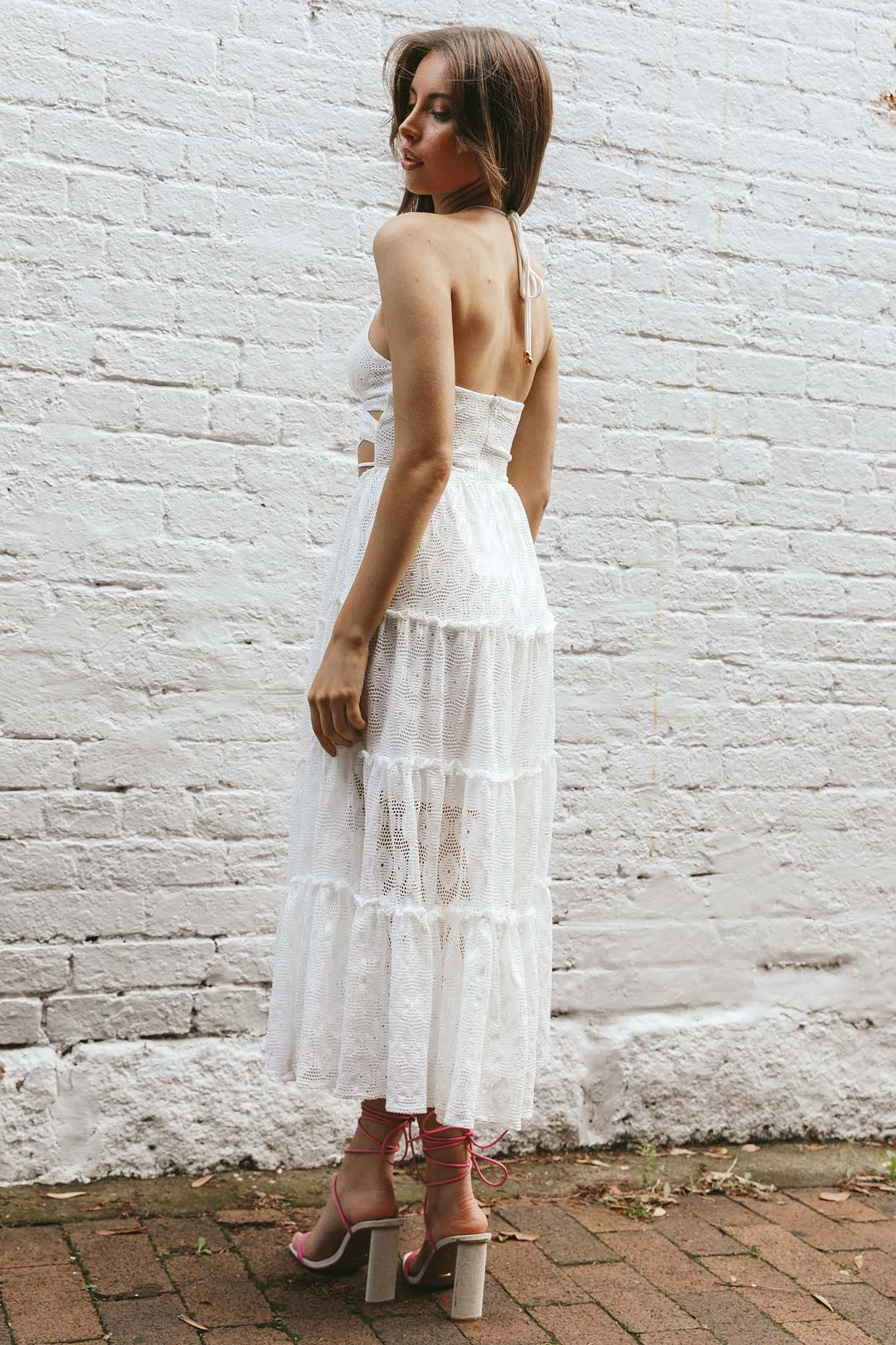 In Luck Cut-Out Waist Midi Dress White sold by Selfie Leslie product image thumbnail 2