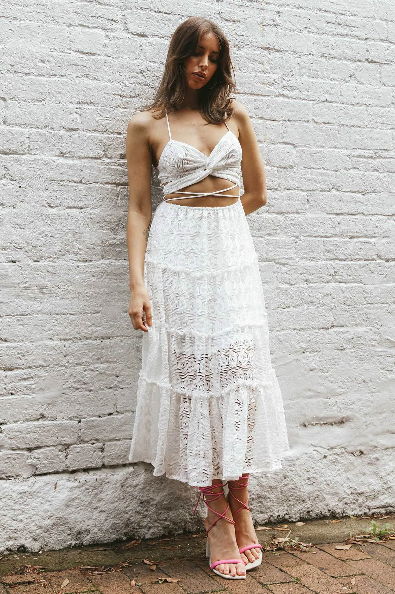 In Luck Cut-Out Waist Midi Dress White sold by Selfie Leslie product image thumbnail 4