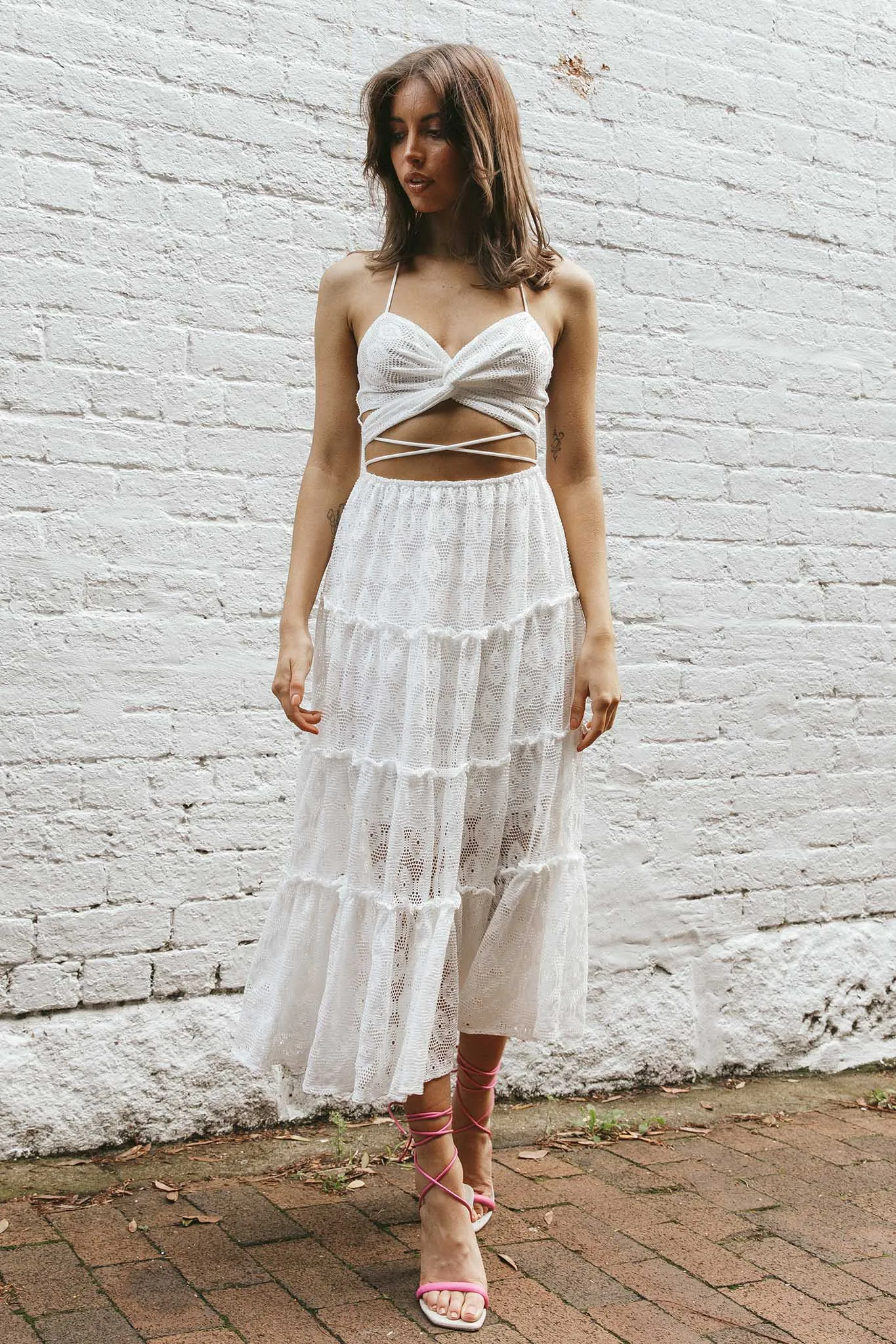 In Luck Cut-Out Waist Midi Dress White sold by Selfie Leslie product image thumbnail 3