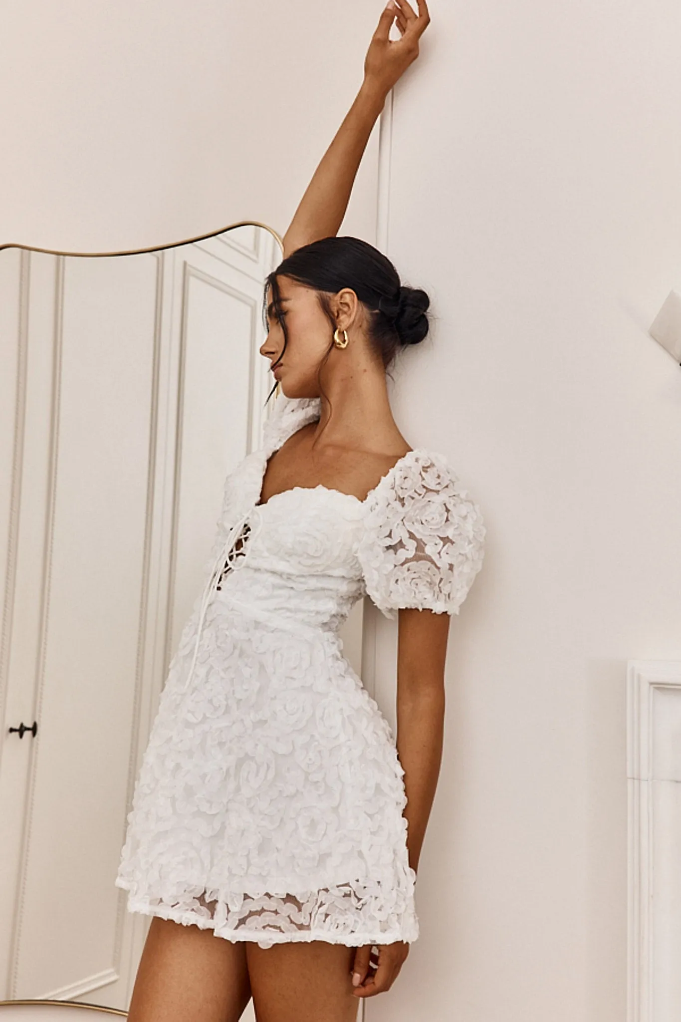 Imogen Laced Bodice Embellished Mini Dress Off White sold by Selfie Leslie product image thumbnail 5