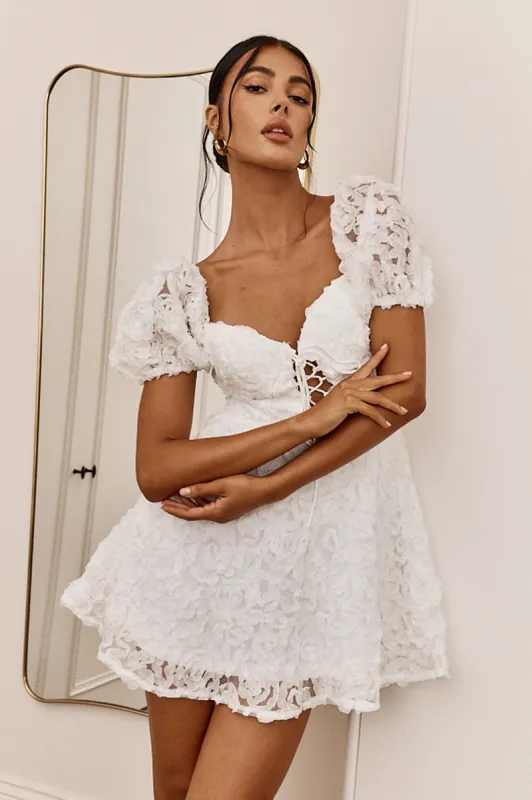 Imogen Laced Bodice Embellished Mini Dress Off White sold by Selfie Leslie