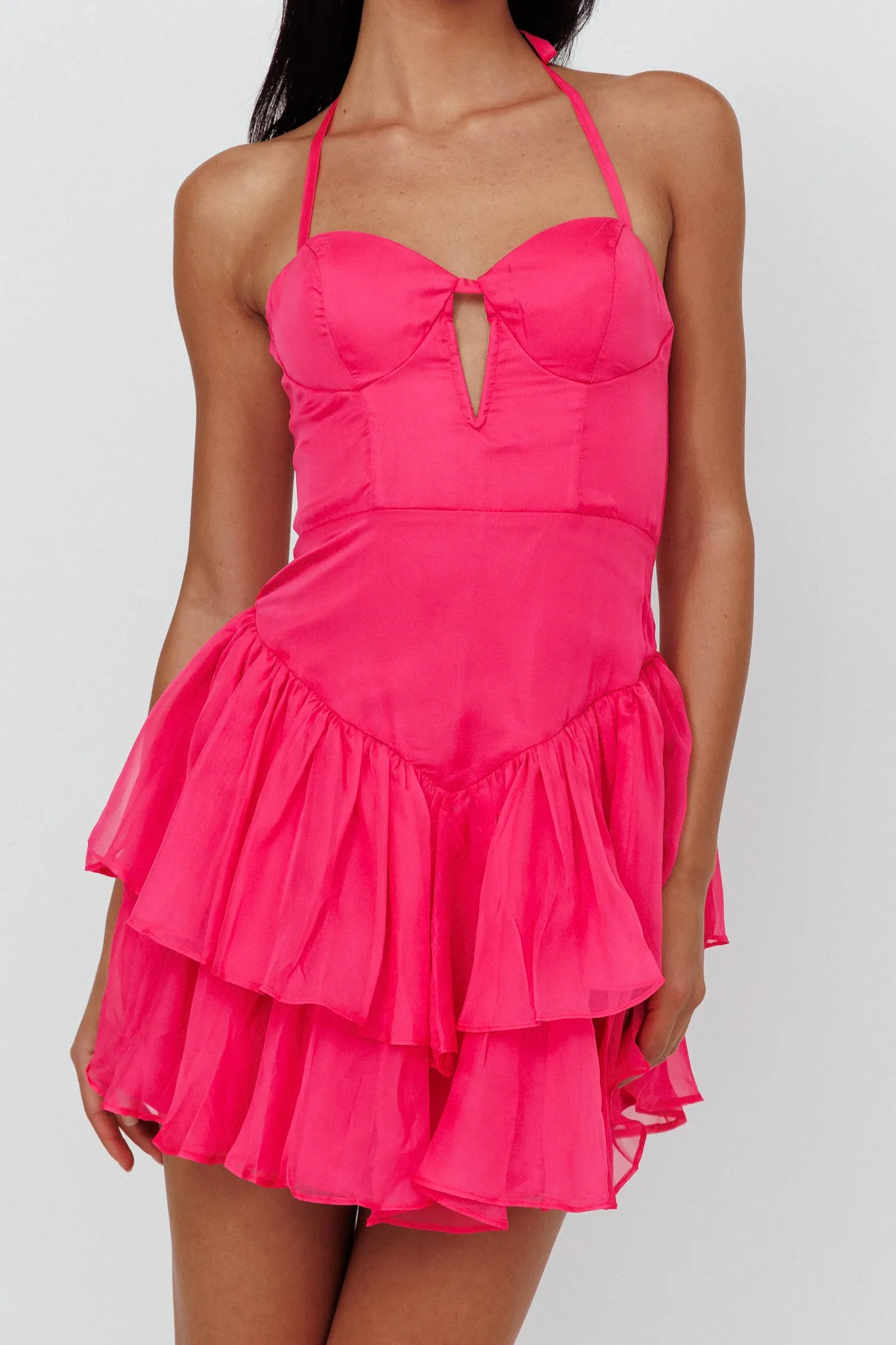 Tuscan Summer Flounce Mini Dress Hot Pink sold by Selfie Leslie product image thumbnail 4