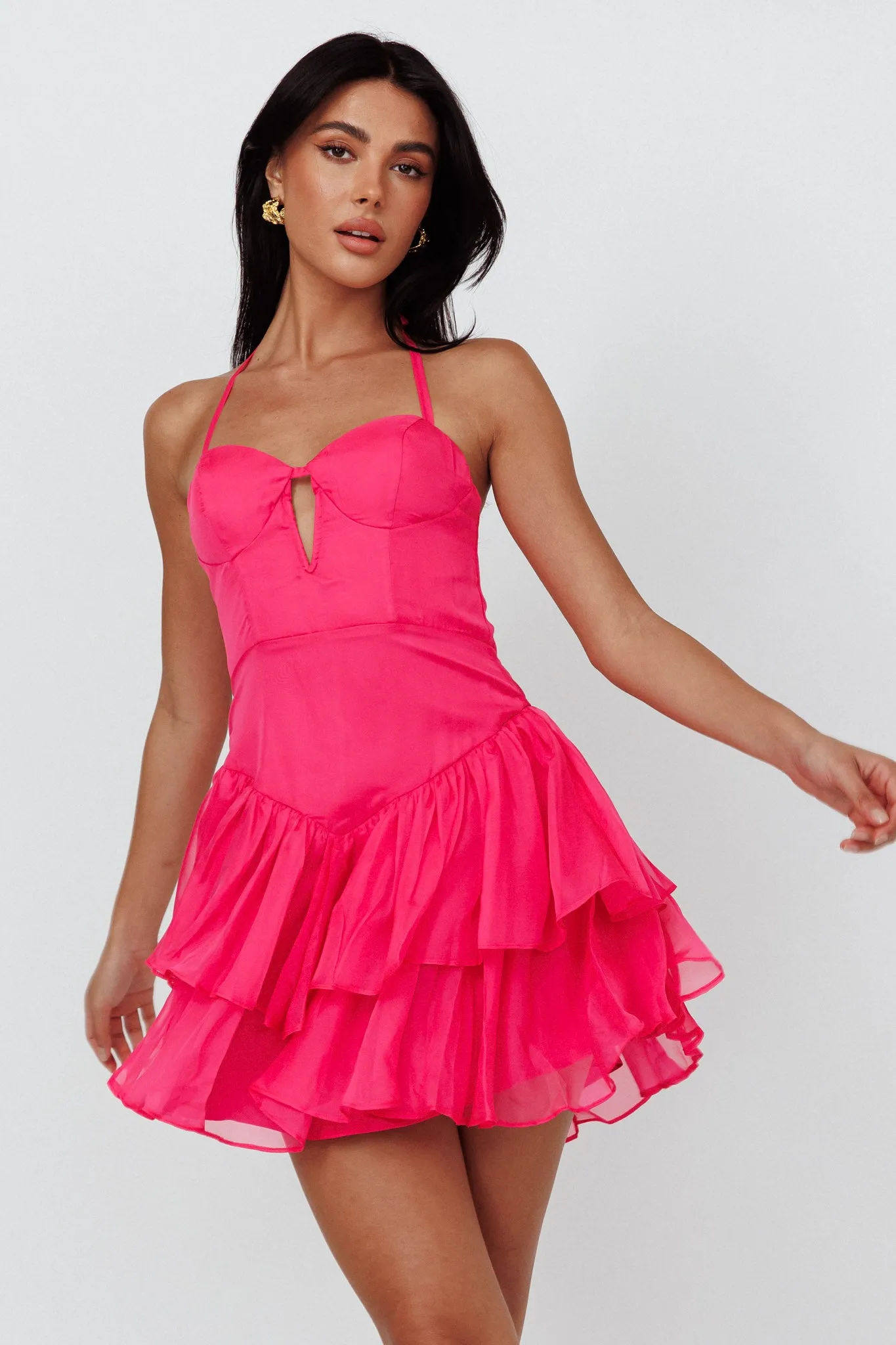 Tuscan Summer Flounce Mini Dress Hot Pink sold by Selfie Leslie product image thumbnail 5