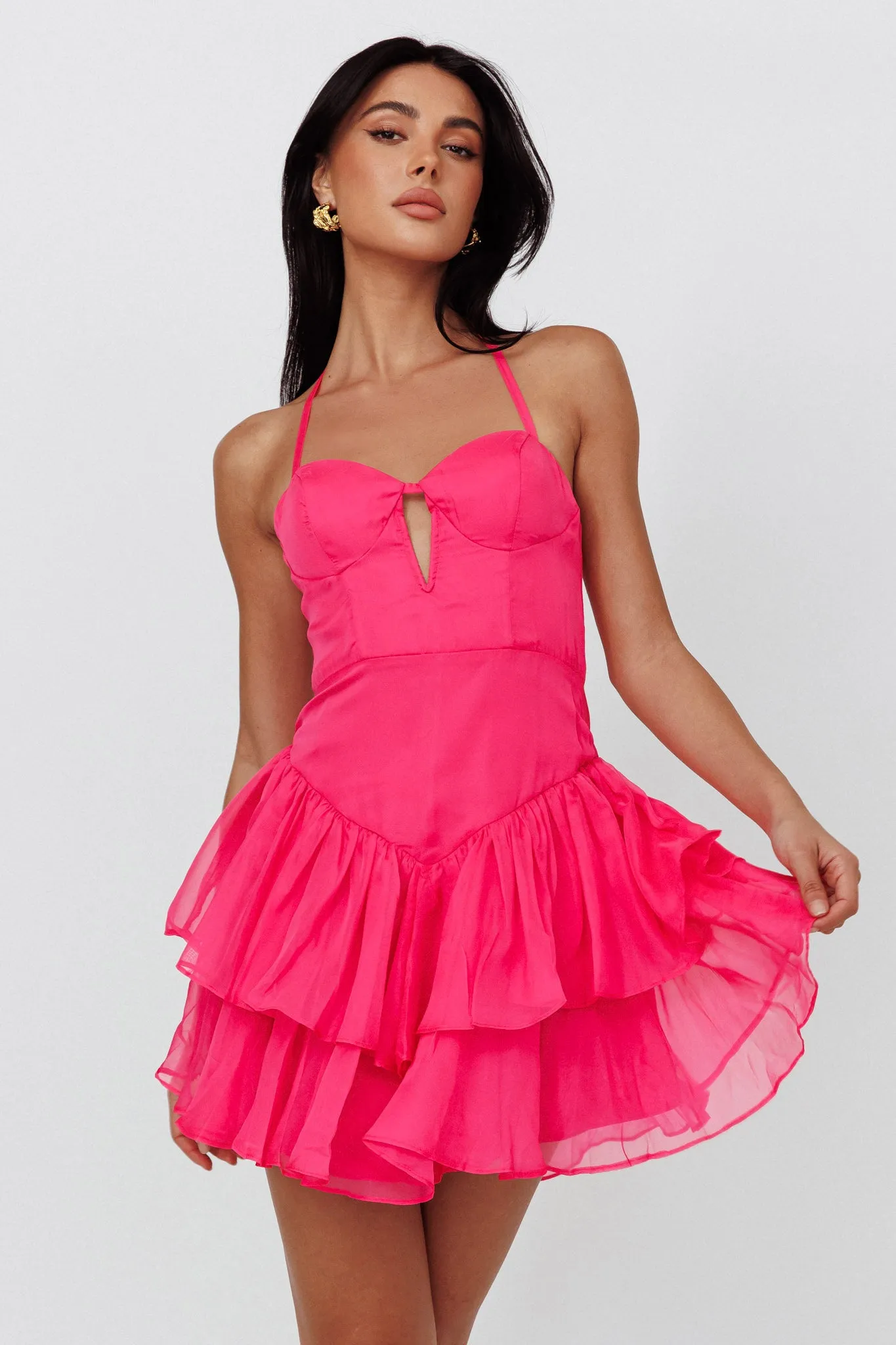 Tuscan Summer Flounce Mini Dress Hot Pink sold by Selfie Leslie