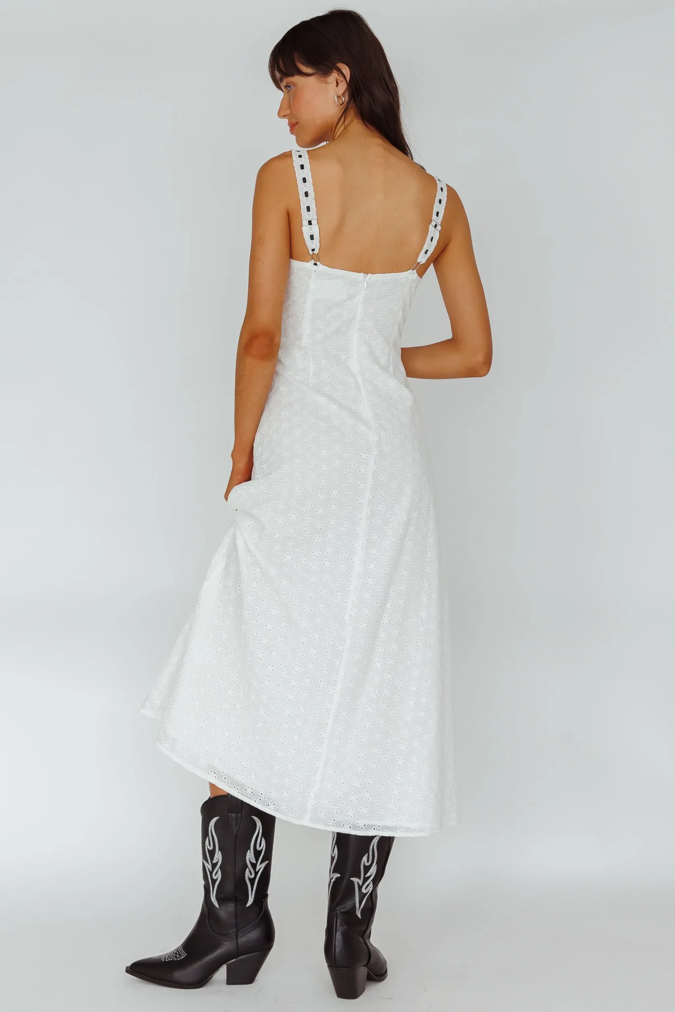 Sunbeam Eyelet Embroidery Bow Midi Dress White sold by Selfie Leslie product image thumbnail 3