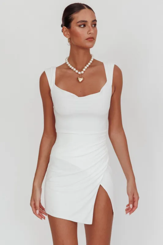Giavanna Thigh Split Mini Dress White sold by Selfie Leslie