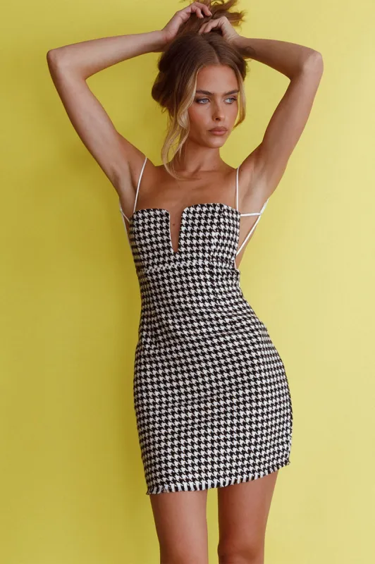 Dolce Life Low Back Mini Dress Houndstooth Black sold by Selfie Leslie