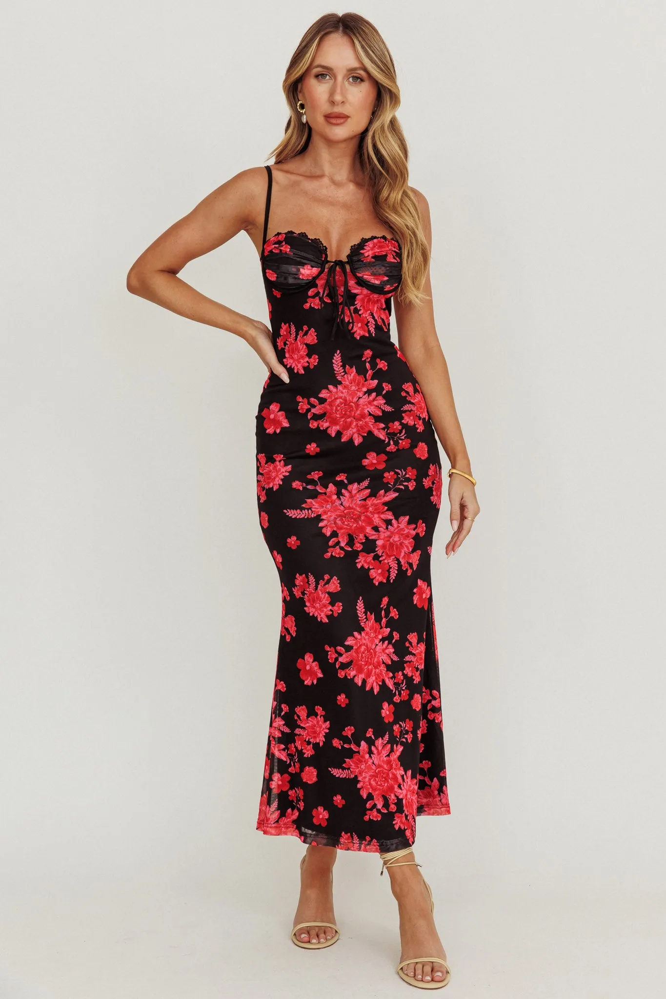 Fortune Lace Trim Mesh Midi Dress Black sold by Selfie Leslie product image thumbnail 4