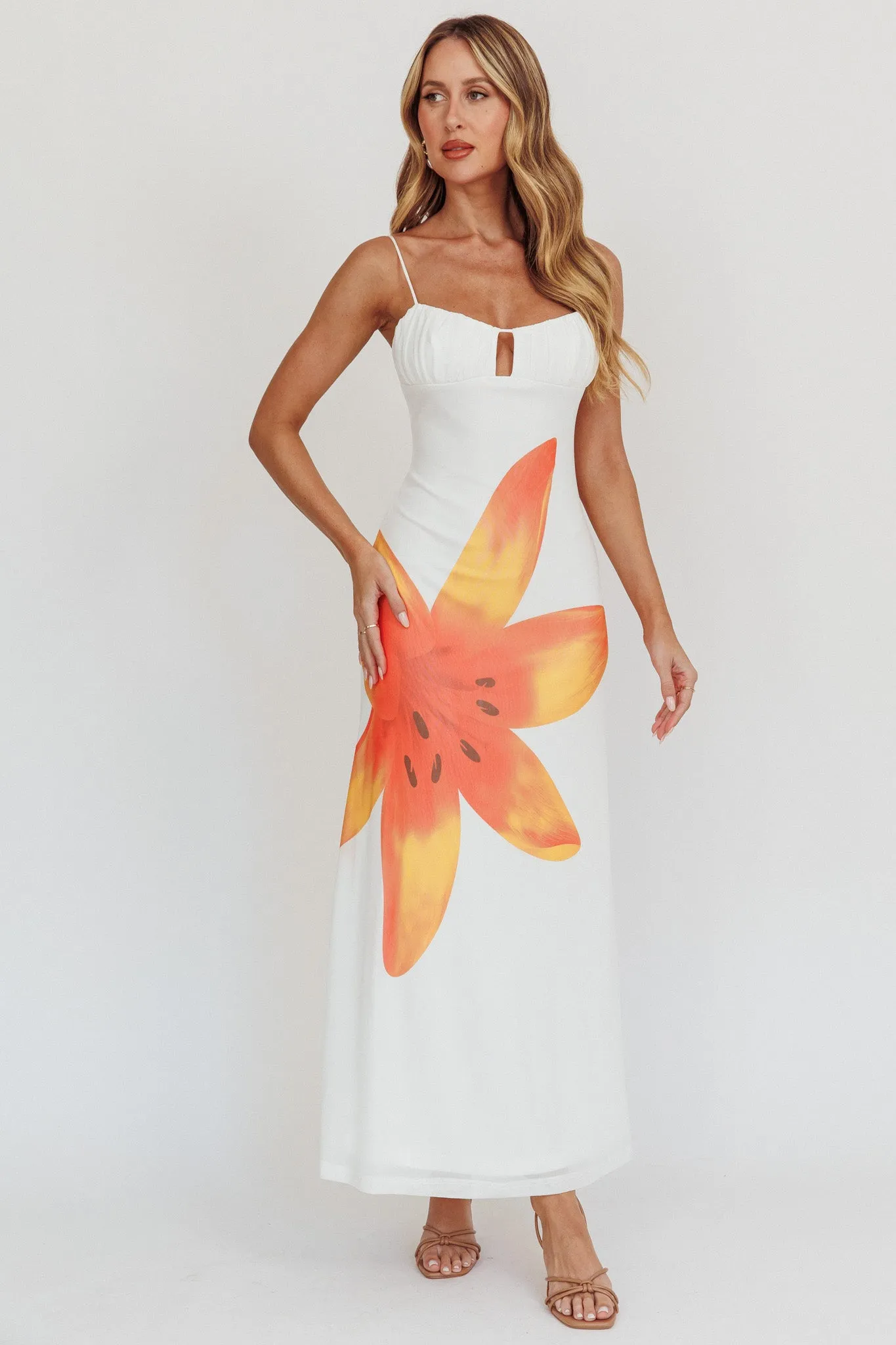 Kailua Floral Print Maxi Dress White sold by Selfie Leslie